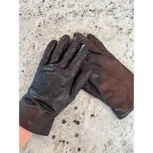 Vintage Fownes Brown Leather Fur Linned Driving Gloves 7.5